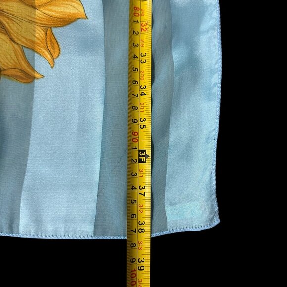 Vintage Sheer Scarf Blue Gold Ribbon Stripes Korea 1980s Polyester Wrap Retro - Picture 7 of 8